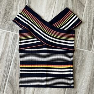 Zara Off Shoulder Knit Stripe Cris Cross Top Size Small